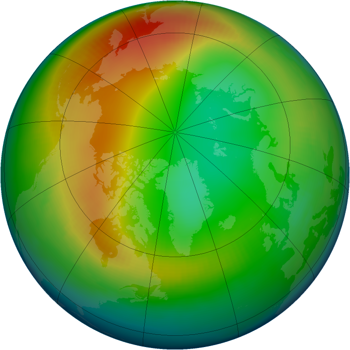 Arctic ozone map for January 1990